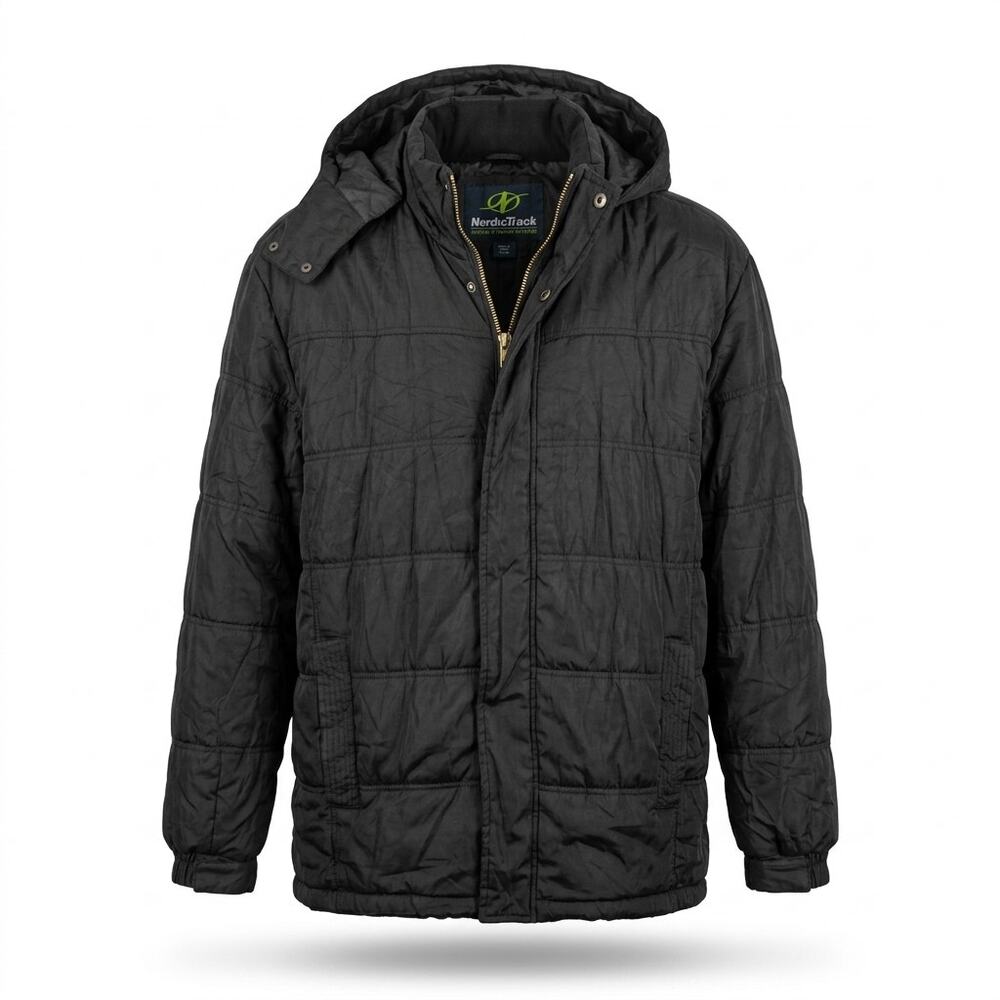 NordicTrack Black Full Zip Hooded Collared Puffer Jacket Men Size XL